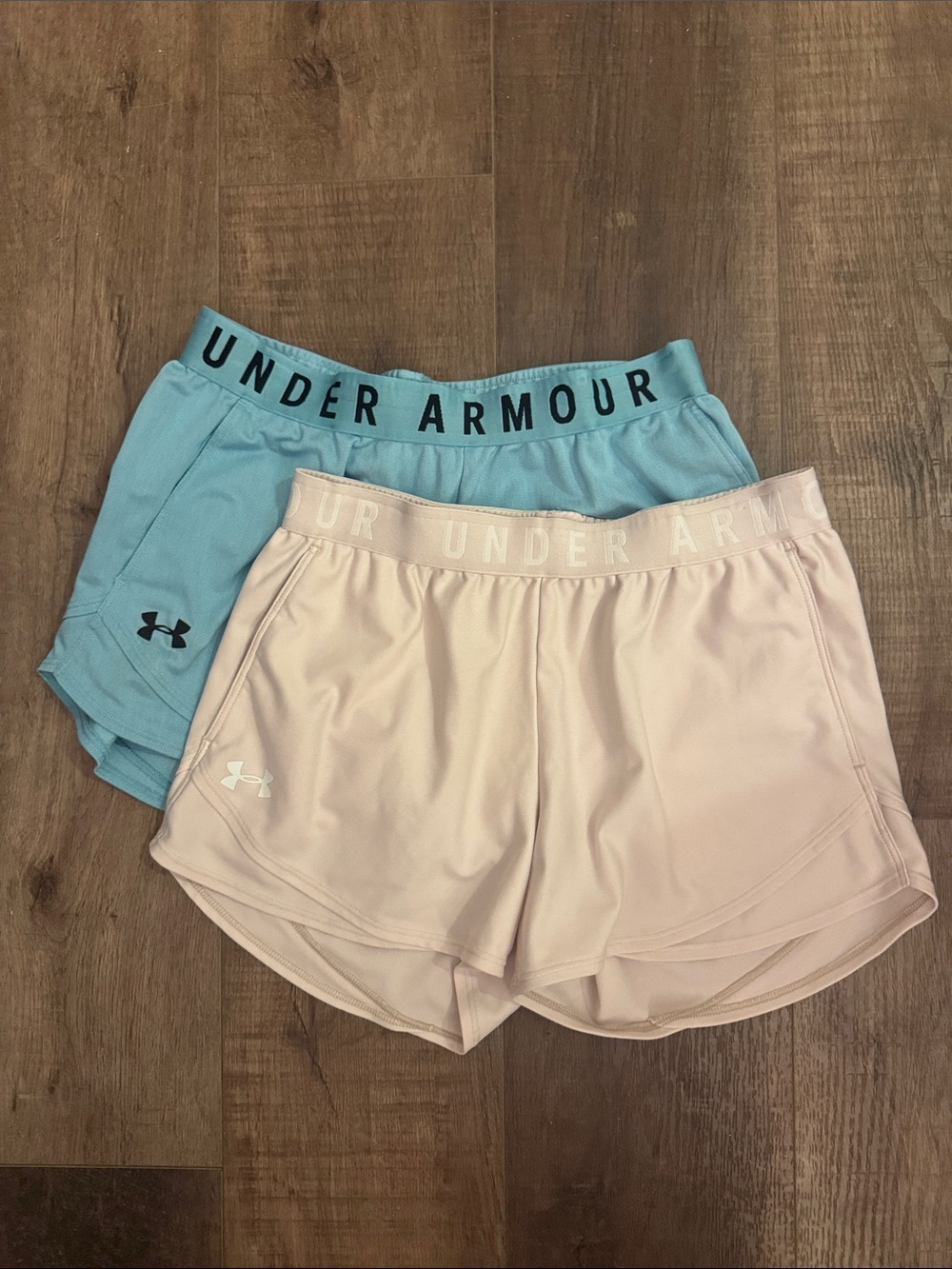 Under Armour Women's Light Blue & Pale Cream/Nude Athletic Shorts Bundle